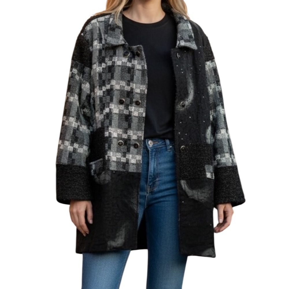 NWT Sacred Threads Patchwork Double Breasted Coat